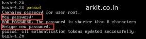 passwd command to change root password
