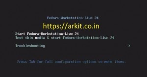 Fedora 24 workstation first boot screen