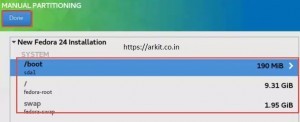 After adding all the required partitions click done