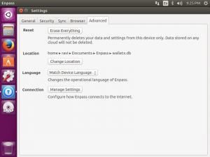 Settings Advanced tab