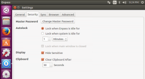 Settings Security Tab