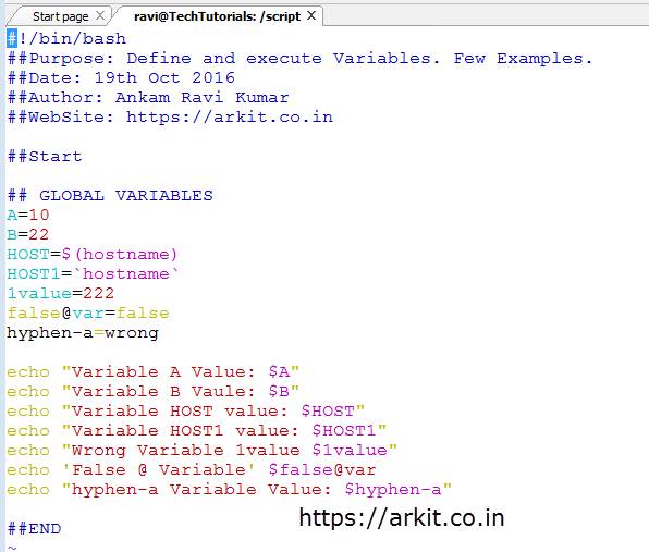 assign ip address variable shell script