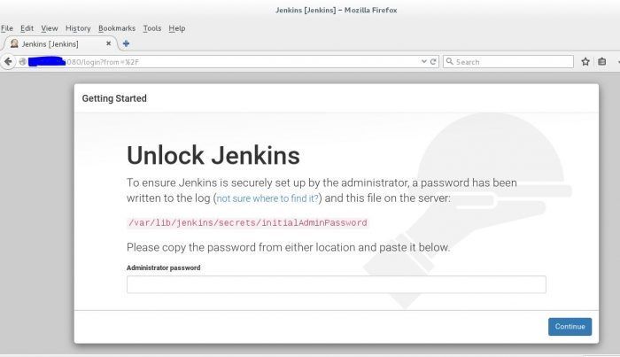 Jenkins First time Installation Screen