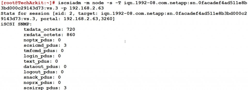 logged in session details iscsiadm command