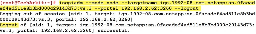 logout portal using targetname iscsiadm