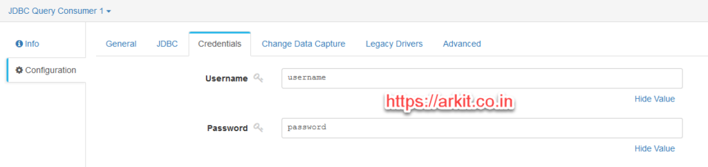 Credentials tab streamsets