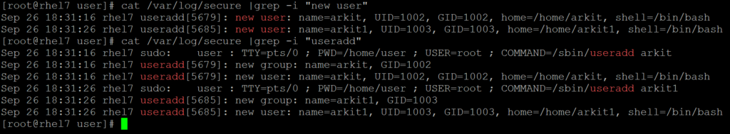 new linux user created information