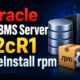 Oracle RDBMS Server 12cR1 PreInstall RPM graphic featuring database cylinders and a server rack.